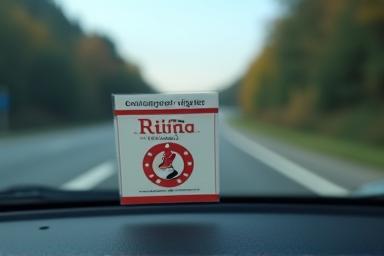 Österreichische Vignette hinter einer Windschutzscheibe auf der Autobahn
